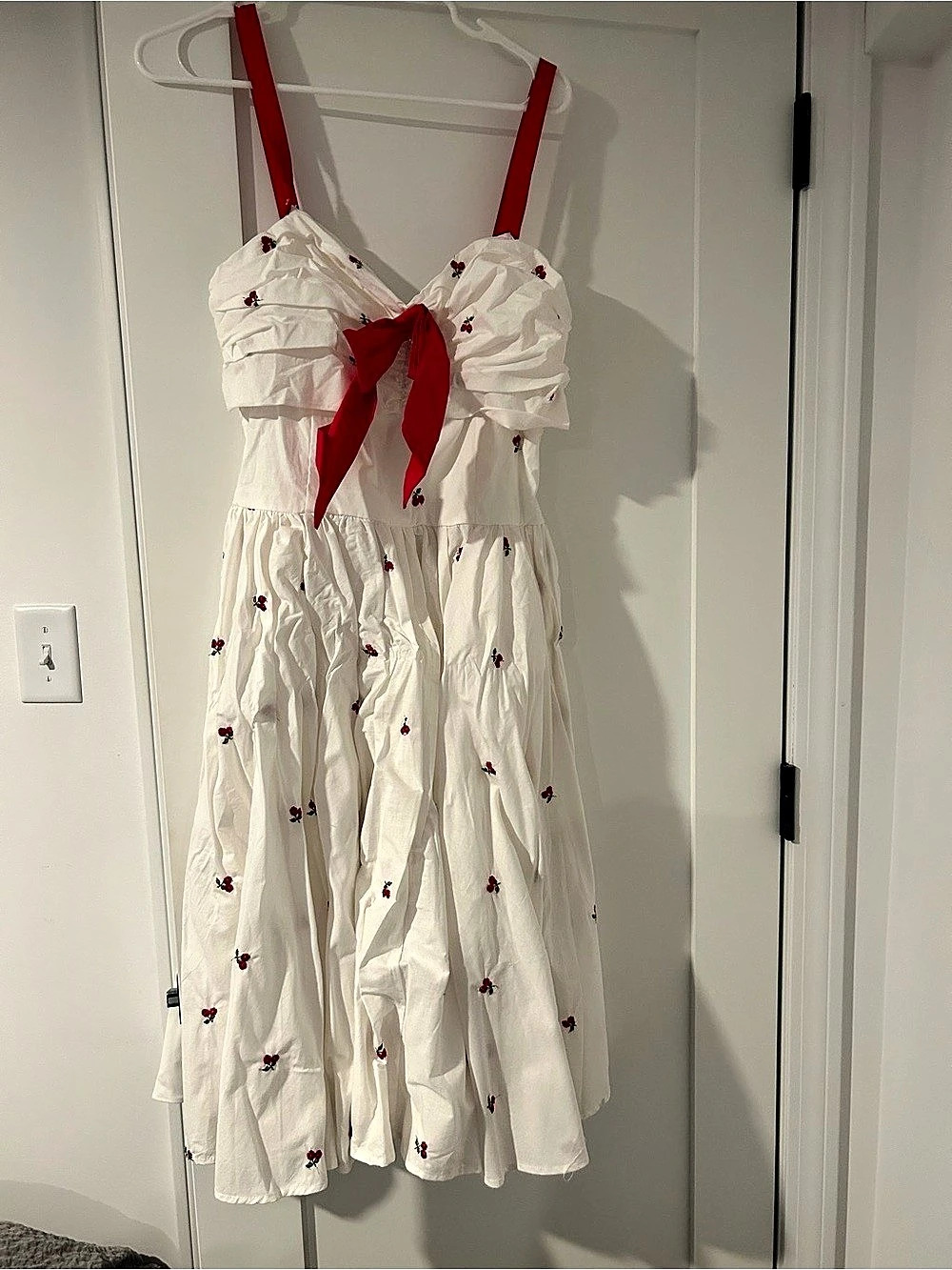 Unique vintage cherry Bow Strap Midi Dress NWT